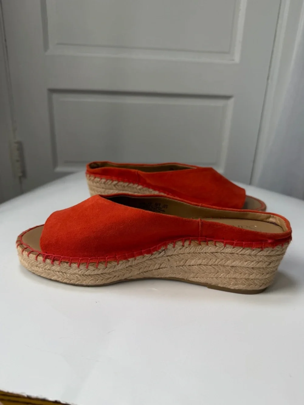 Franco Sarto L-Pine Orange Suede Open-Toe Espadrille Wedge Slip On Sandals Beach